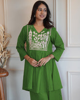 Green Cotton Embroidery Co-ord Set